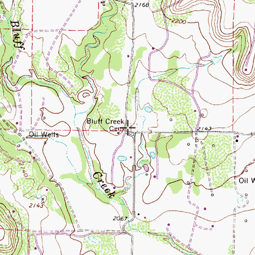 Topographic Map of Bluff Creek Cemetery, TX