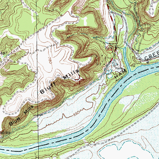 Topographic Map of Bluff Mills, TX