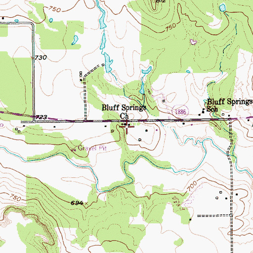 Topographic Map of Bluff Springs Church, TX