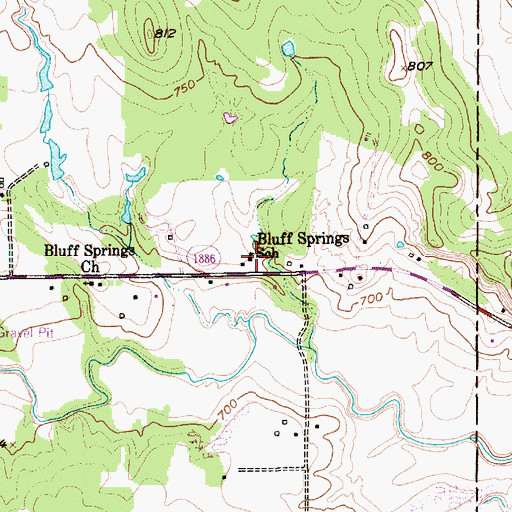 Topographic Map of Bluff Springs School, TX