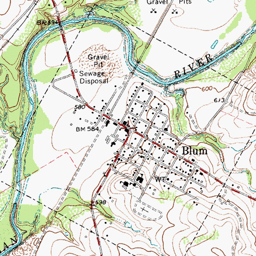 Topographic Map of Blum, TX