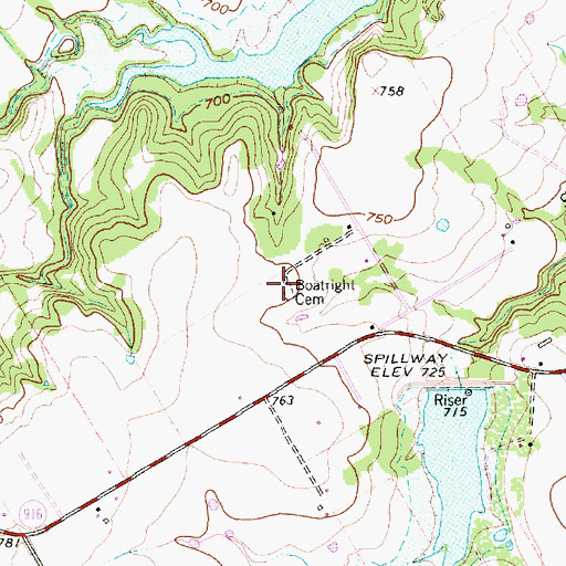 Topographic Map of Boatright Cemetery, TX