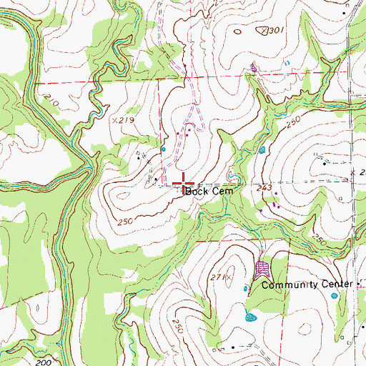 Topographic Map of Bock Cemetery, TX