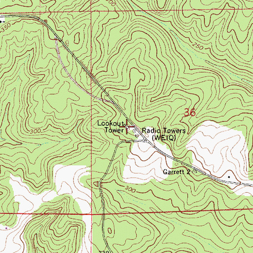 Topographic Map of Brooks Lookout Tower, AL