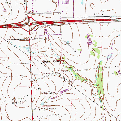 Topographic Map of Boeer Cemetery, TX
