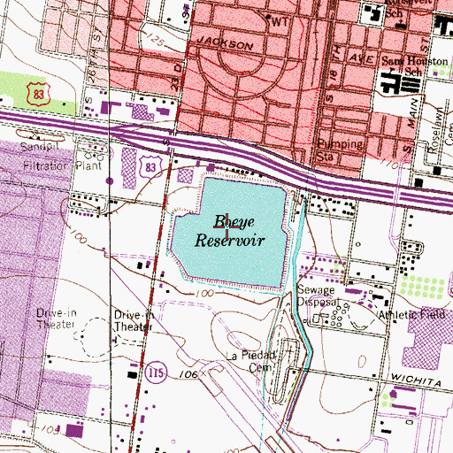 Topographic Map of Boeye Reservoir, TX