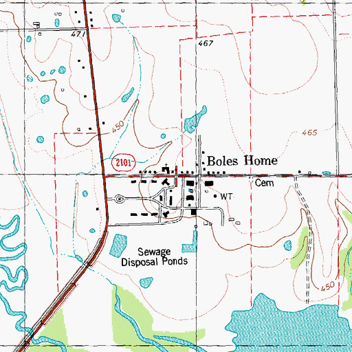 Topographic Map of Boles Home, TX