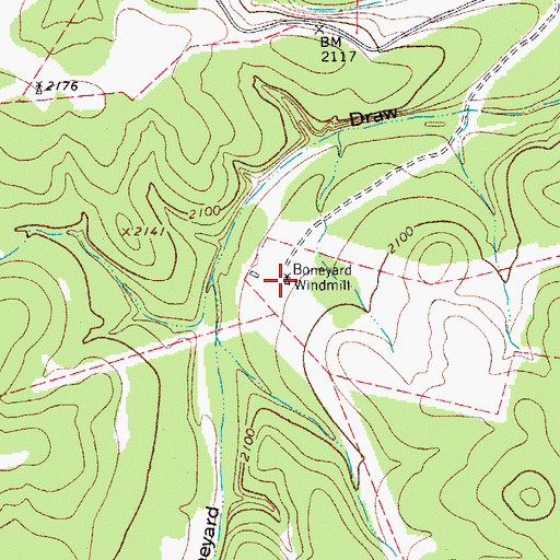 Topographic Map of Boneyard Windmill, TX
