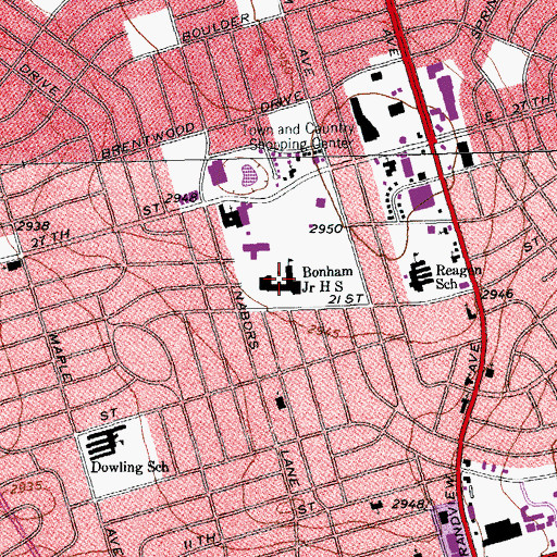 Topographic Map of Bonham Junior High School, TX