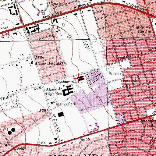 Topographic Map of Bonham School, TX