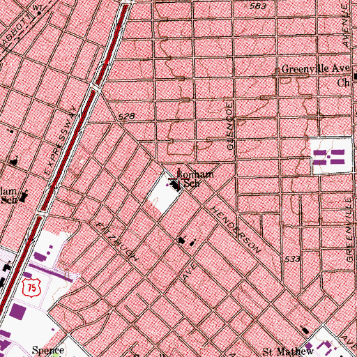 Topographic Map of Bonham School, TX