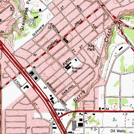 Topographic Map of Bonner School, TX