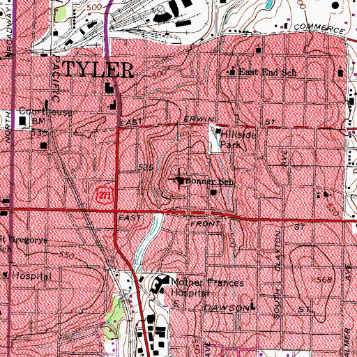 Topographic Map of Bonner School, TX