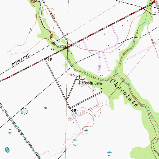 Topographic Map of Booth Cemetery, TX
