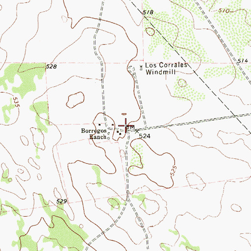 Topographic Map of Borregos Ranch, TX