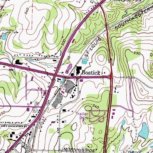 Topographic Map of Bostick, TX