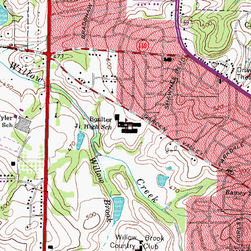 Topographic Map of Boulter Junior High School, TX