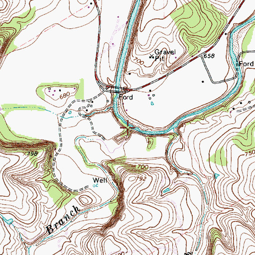 Topographic Map of Bowden Branch, TX