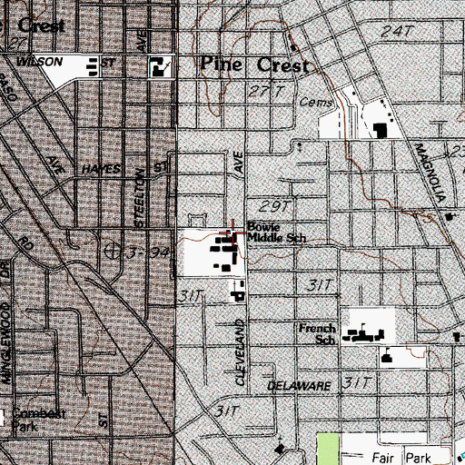 Topographic Map of Bowie Junior High School, TX
