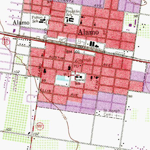 Topographic Map of Bowie School, TX