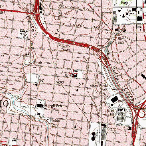 Topographic Map of Bowie School, TX