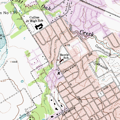 Topographic Map of Bowie School, TX