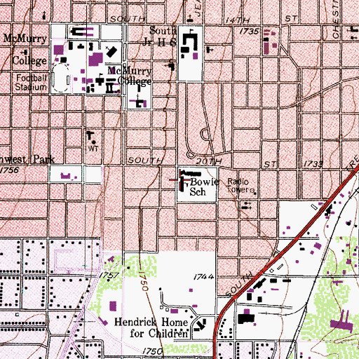 Topographic Map of Bowie School, TX
