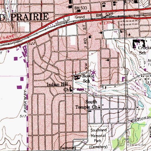 Topographic Map of Bowie School, TX