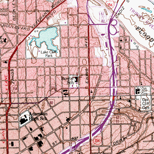 Topographic Map of Bowie School, TX