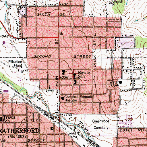 Topographic Map of Bowie School, TX