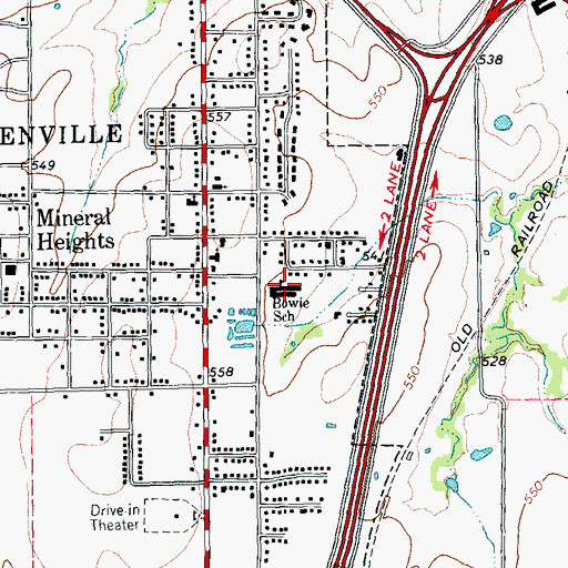 Topographic Map of Bowie School, TX