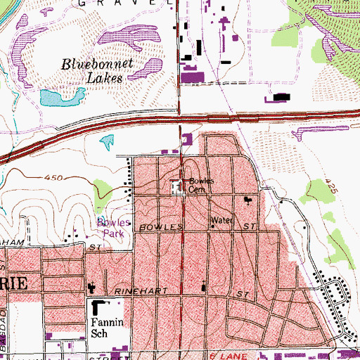 Topographic Map of Bowles Cemetery, TX