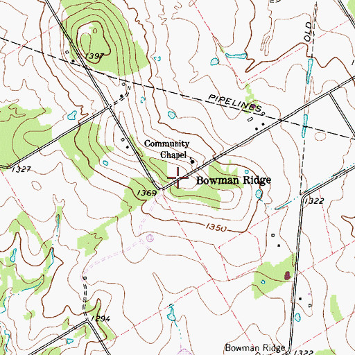 Topographic Map of Bowman Ridge, TX