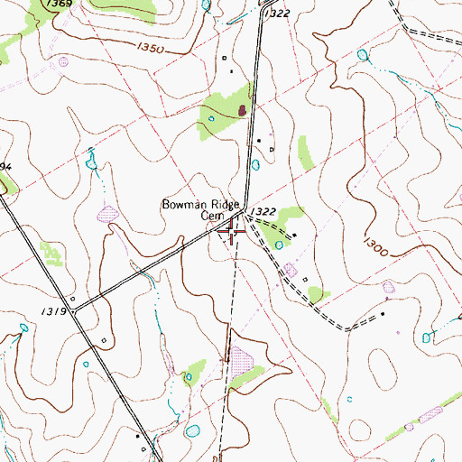 Topographic Map of Bowman Ridge Cemetery, TX