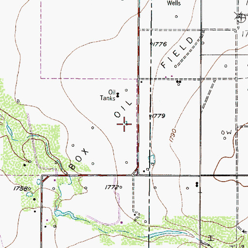 Topographic Map of Box Oil Field, TX