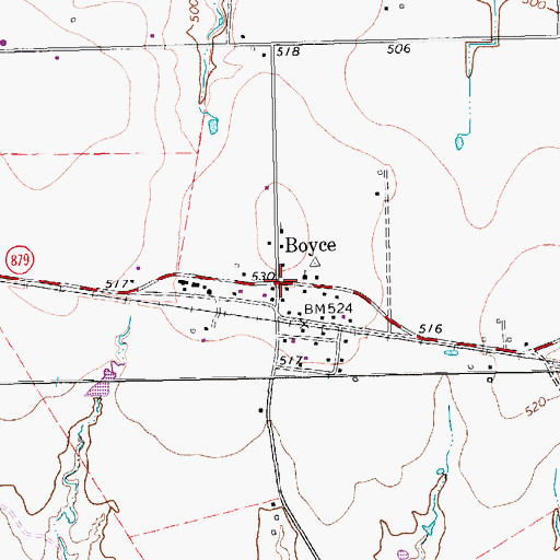 Topographic Map of Boyce, TX