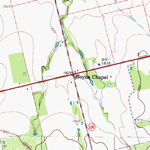 Topographic Map of Boyds Chapel, TX