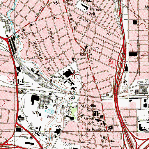 Topographic Map of Brackenridge High School, TX