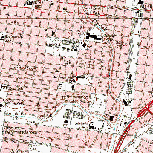 Topographic Map of Brackenridge School, TX