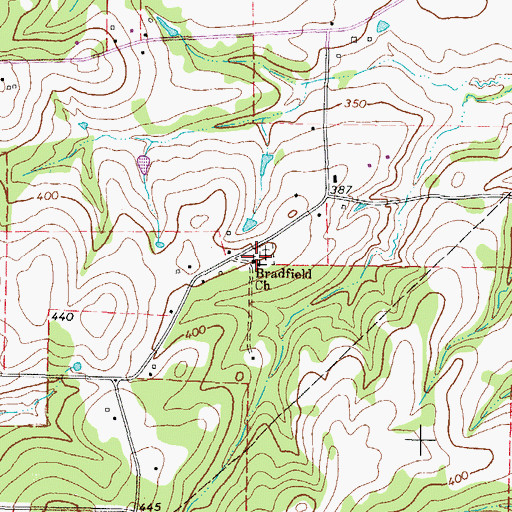 Topographic Map of Bradfield Church, TX