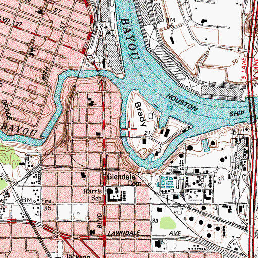 Topographic Map of Brady Island, TX