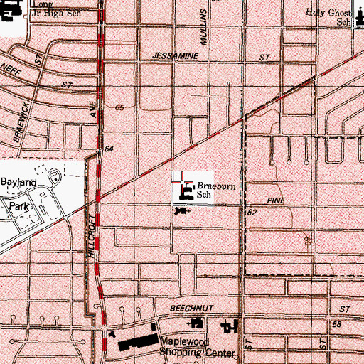 Topographic Map of Braeburn School, TX