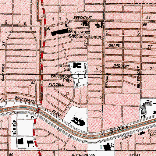 Topographic Map of Braesmont Park, TX