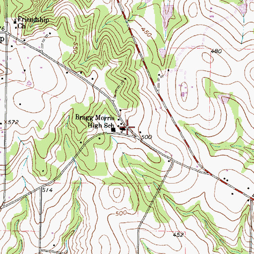 Topographic Map of Bragg Morris High School, TX