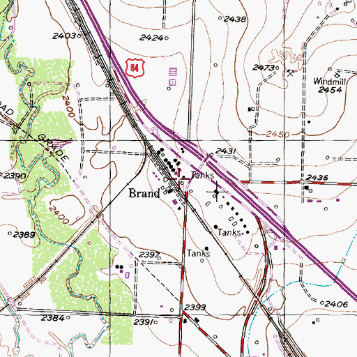 Topographic Map of Brand, TX