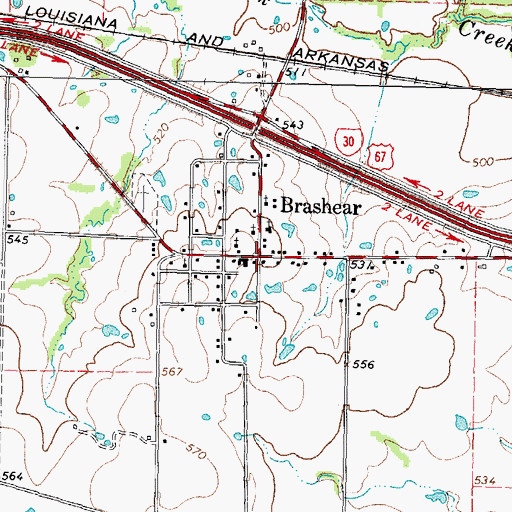 Topographic Map of Brashear, TX