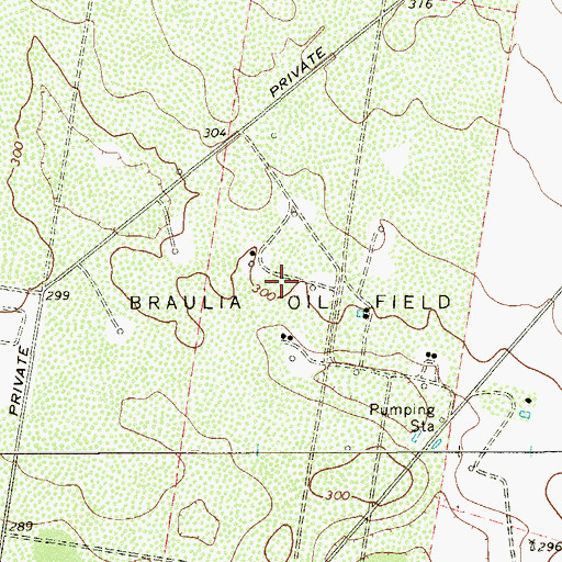 Topographic Map of Braulia Oil Field, TX