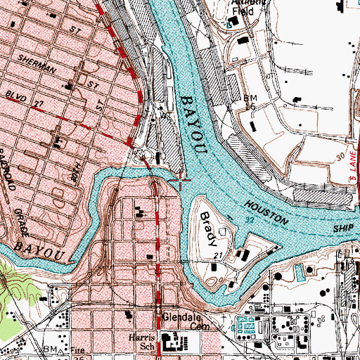 Topographic Map of Brays Bayou, TX