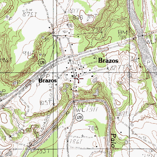 Topographic Map of Brazos, TX