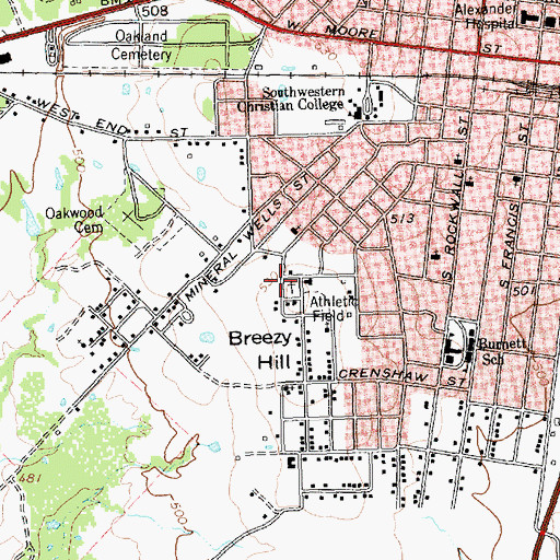 Topographic Map of Breezy Hill, TX